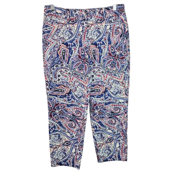 Talbots Red White Blue Paisley Perfect Crop Pants 2 Petite 28 Waist - Picture 1 of 4